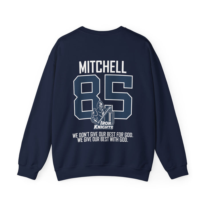 Iron Knights Adult Unisex Crewneck Sweatshirt w/Name, Number &amp; Bible Verse - All White or Blue Design