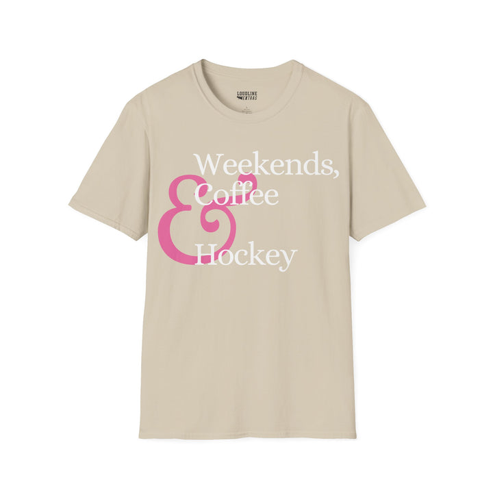 Weekends Coffee &amp; Hockey Pink Design Unisex Adult T-Shirt