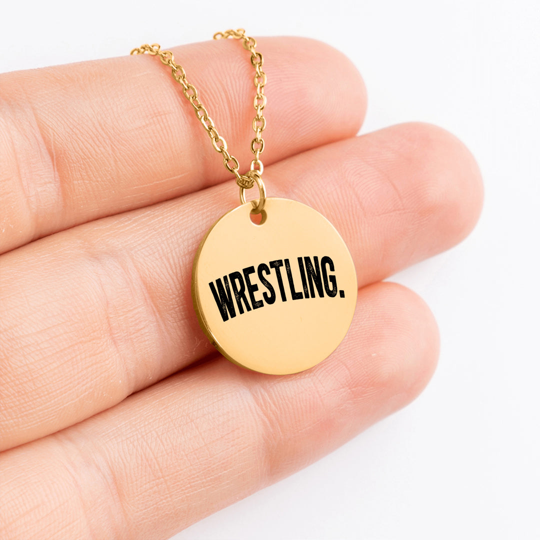 Wrestling Rustic Design Coin Necklace