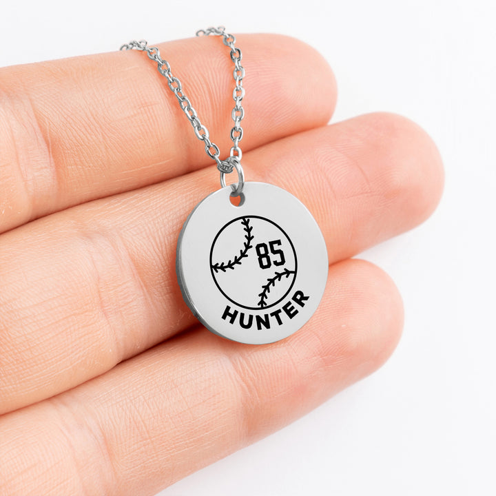 Baseball Custom Name &amp; Number Coin Necklace