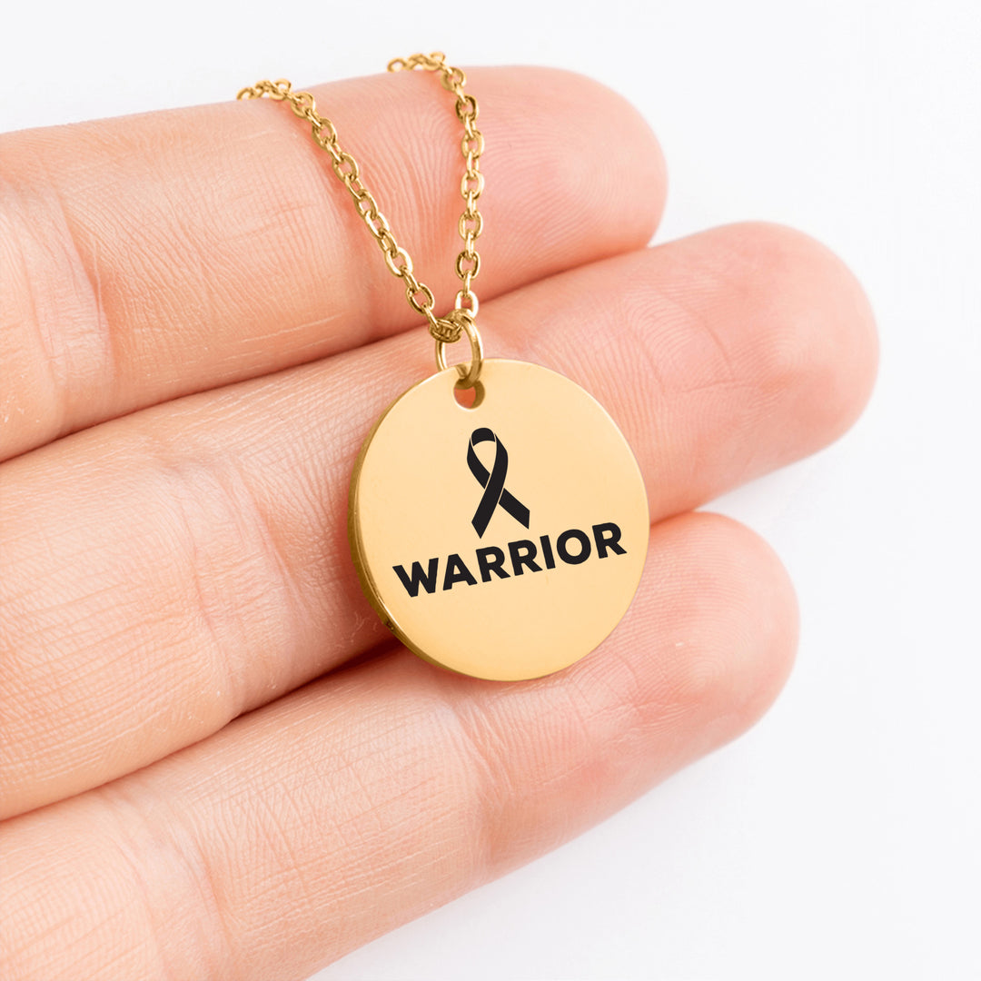 Warrior &amp; Cancer Ribbon Design Coin Necklace