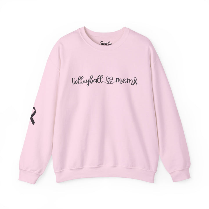 Cancer Collection Pick Your Sport Mom Ribbon &amp; Heart Adult Unisex Crewneck Sweatshirt w/Ribbon on Sleeve