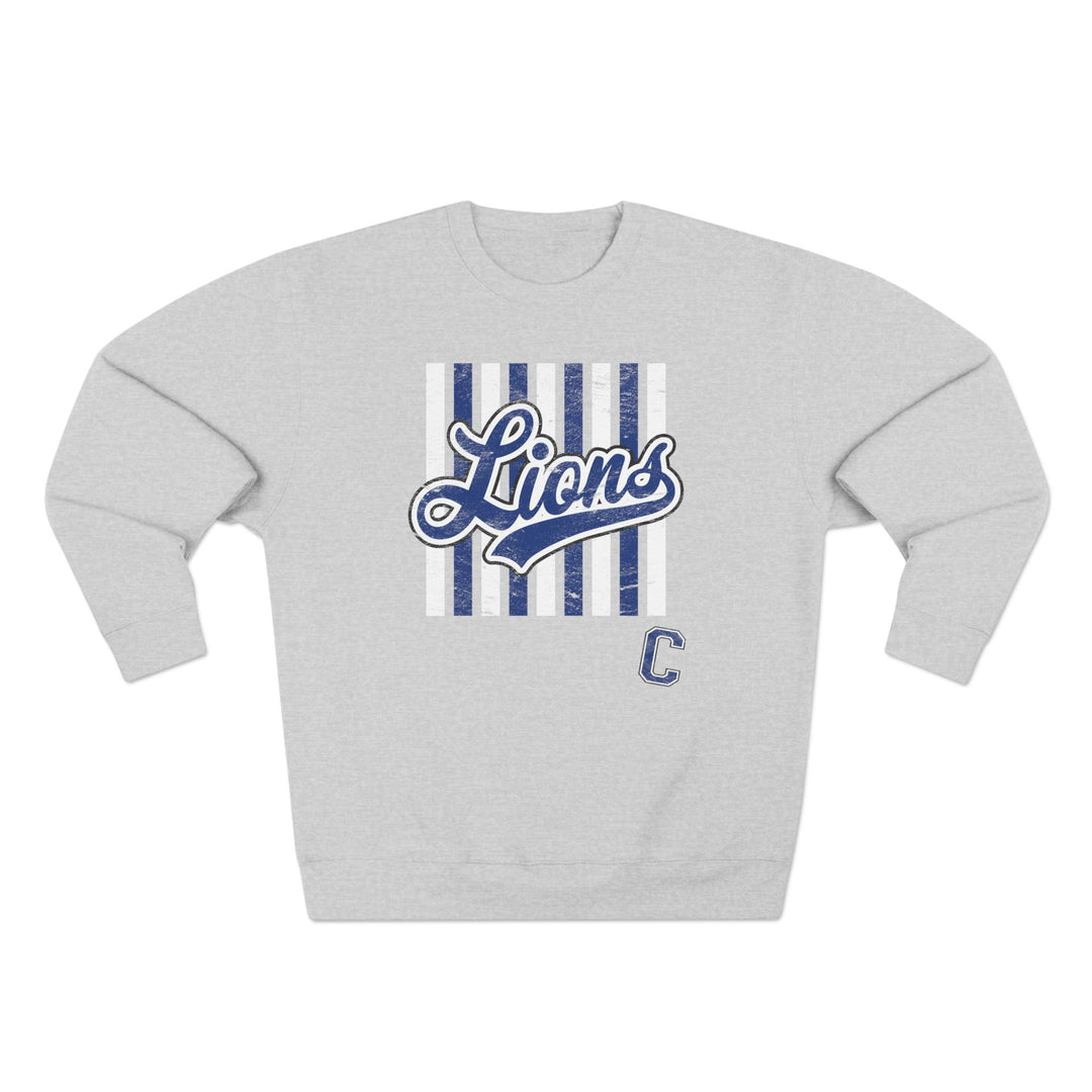 Canton Lions Football &amp; Cheer Unisex Adult Premium Crewneck Sweatshirt - Striped Design