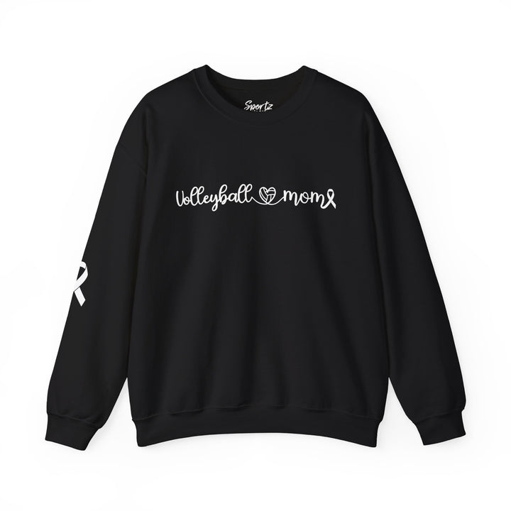 Cancer Collection Pick Your Sport Mom Ribbon &amp; Heart Adult Unisex Crewneck Sweatshirt w/Ribbon on Sleeve