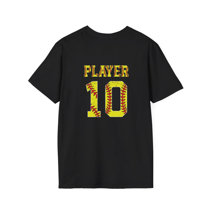 Virginia Divine Sports Unisex Adult T-Shirt - Softball Pattern Design w/Name &amp; Number on back