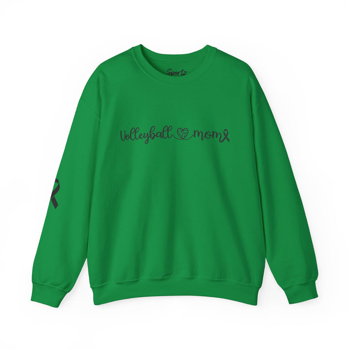 Cancer Collection Pick Your Sport Mom Ribbon &amp; Heart Adult Unisex Crewneck Sweatshirt w/Ribbon on Sleeve
