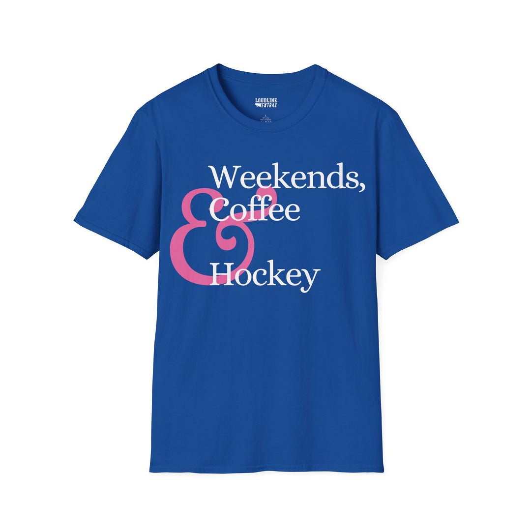 Weekends Coffee &amp; Hockey Pink Design Unisex Adult T-Shirt