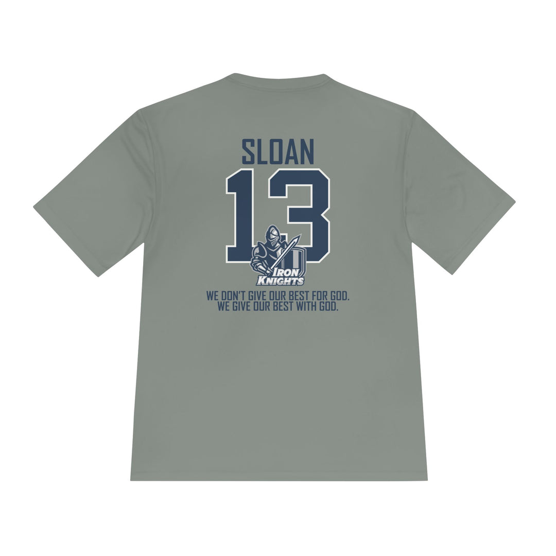 Iron Knights Adult Unisex Moisture Wicking T-Shirt - w/Knight Logo, Name &amp; Number on back