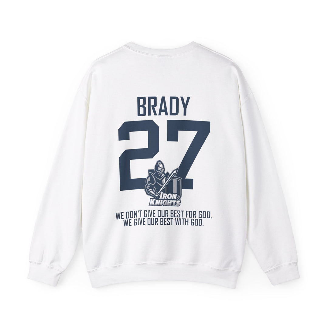 Iron Knights Adult Unisex Crewneck Sweatshirt w/Name, Number &amp; Bible Verse - All White or Blue Design