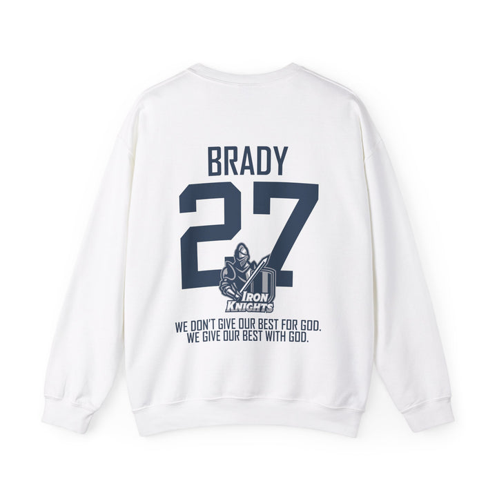 Iron Knights Adult Unisex Crewneck Sweatshirt w/Name, Number &amp; Bible Verse - All White or Blue Design