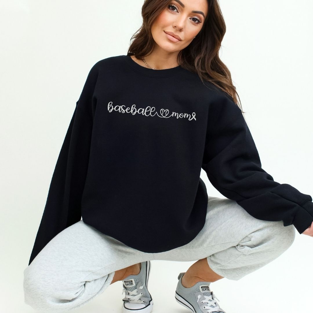 Cancer Collection Pick Your Sport Mom Ribbon &amp; Heart Adult Unisex Crewneck Sweatshirt
