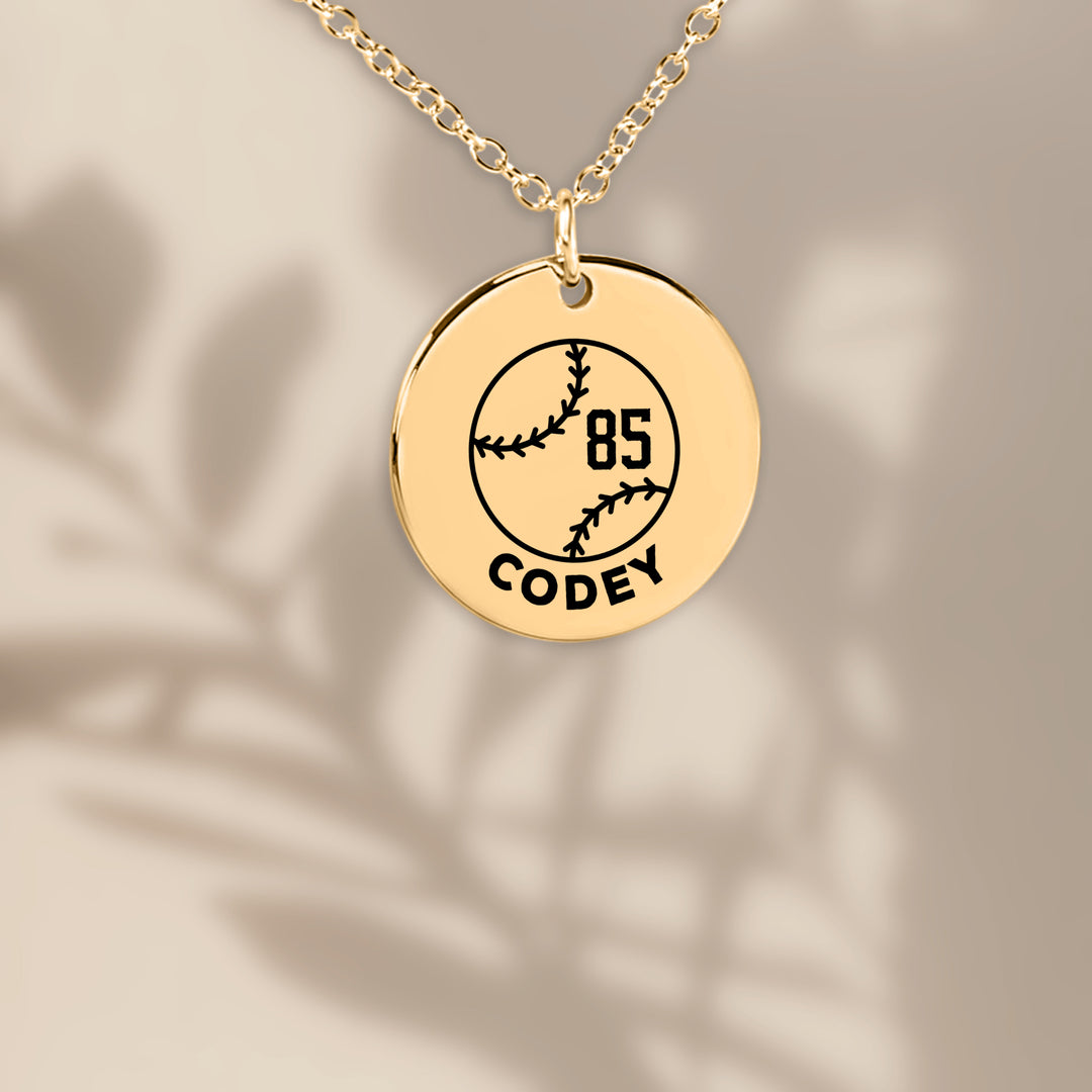 Baseball Custom Name &amp; Number Coin Necklace
