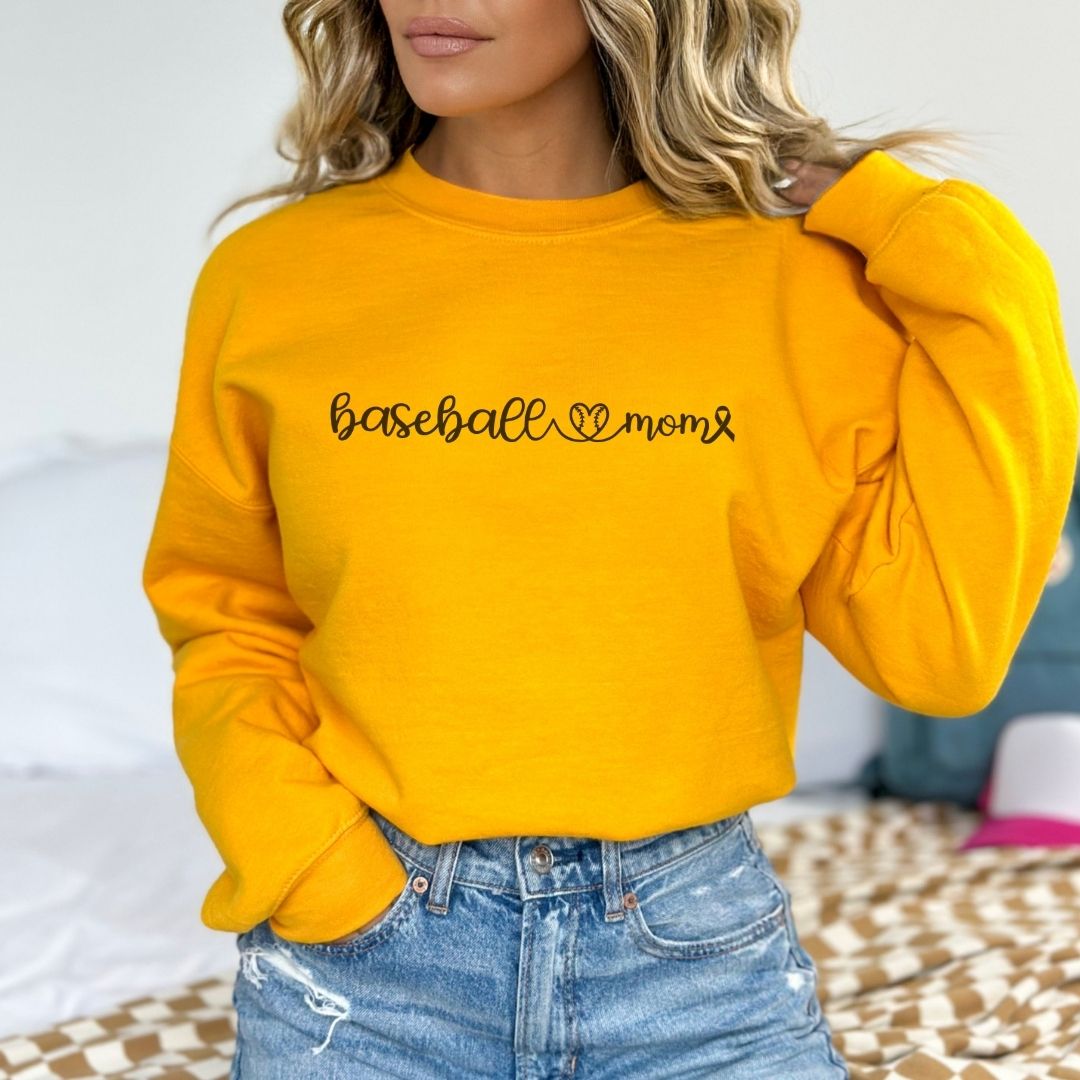 Cancer Collection Pick Your Sport Mom Ribbon &amp; Heart Adult Unisex Crewneck Sweatshirt