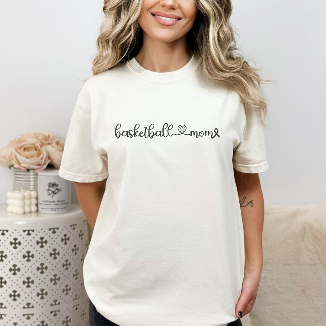 Cancer Collection Pick Your Sport Mom Ribbon &amp; Heart Adult Unisex Premium T-Shirt