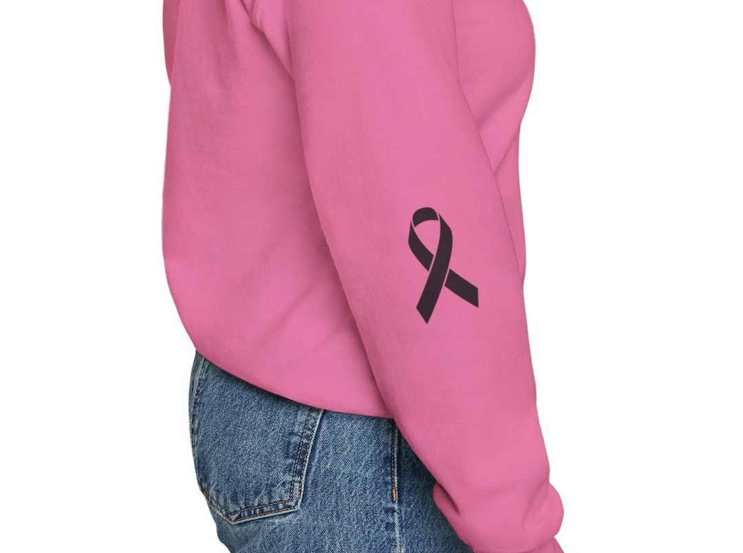 Cancer Collection Pick Your Sport Mom Ribbon &amp; Heart Adult Unisex Crewneck Sweatshirt w/Ribbon on Sleeve