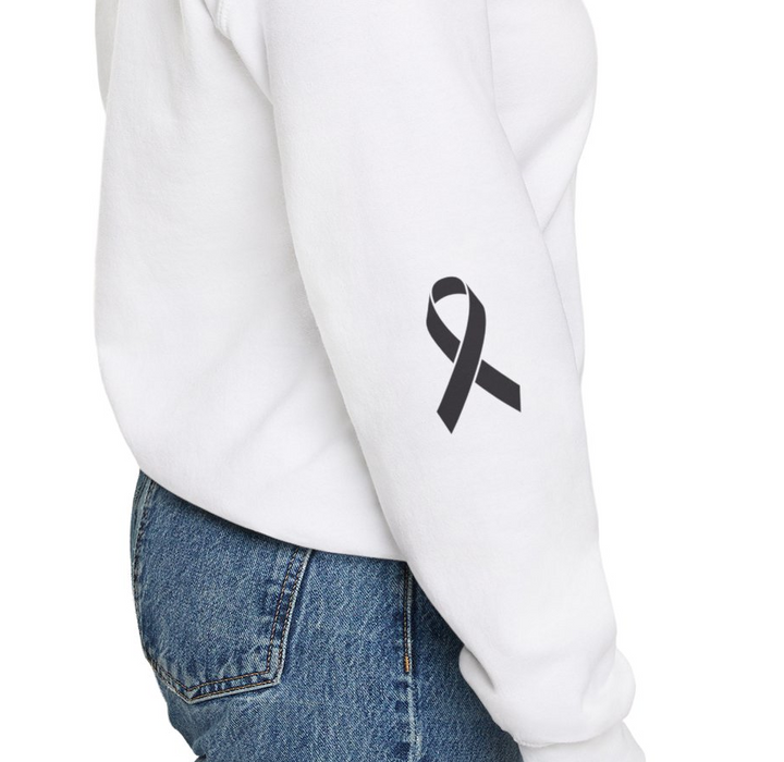 Cancer Collection Pick Your Sport Mom Ribbon &amp; Heart Adult Unisex Crewneck Sweatshirt w/Ribbon on Sleeve