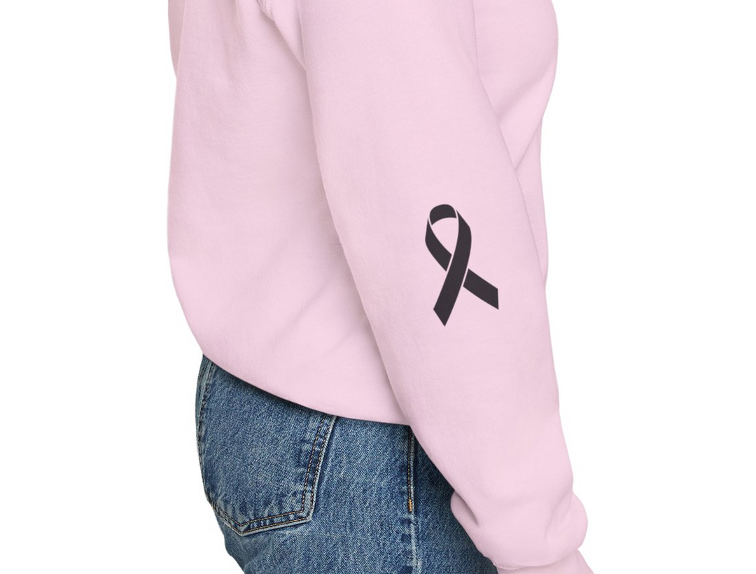 Cancer Collection Pick Your Sport Mom Ribbon &amp; Heart Adult Unisex Crewneck Sweatshirt w/Ribbon on Sleeve