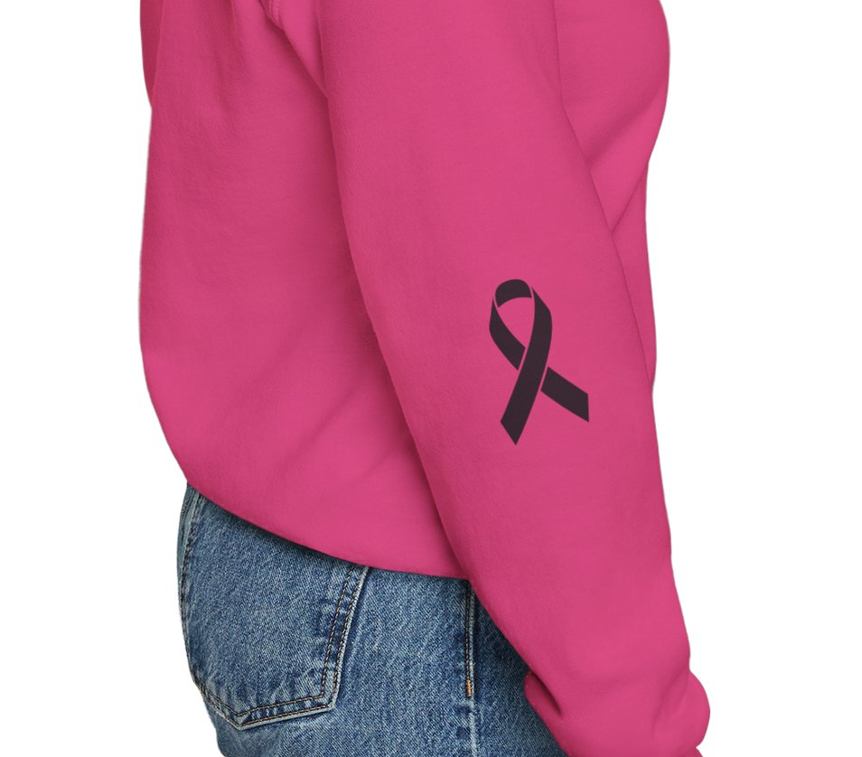 Cancer Collection Pick Your Sport Mom Ribbon &amp; Heart Adult Unisex Crewneck Sweatshirt w/Ribbon on Sleeve