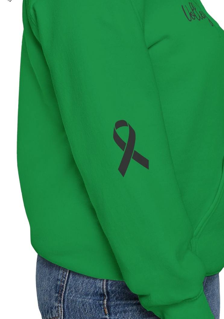 Cancer Collection Pick Your Sport Mom Ribbon &amp; Heart Adult Unisex Hooded Sweatshirt w/Ribbon on Sleeve