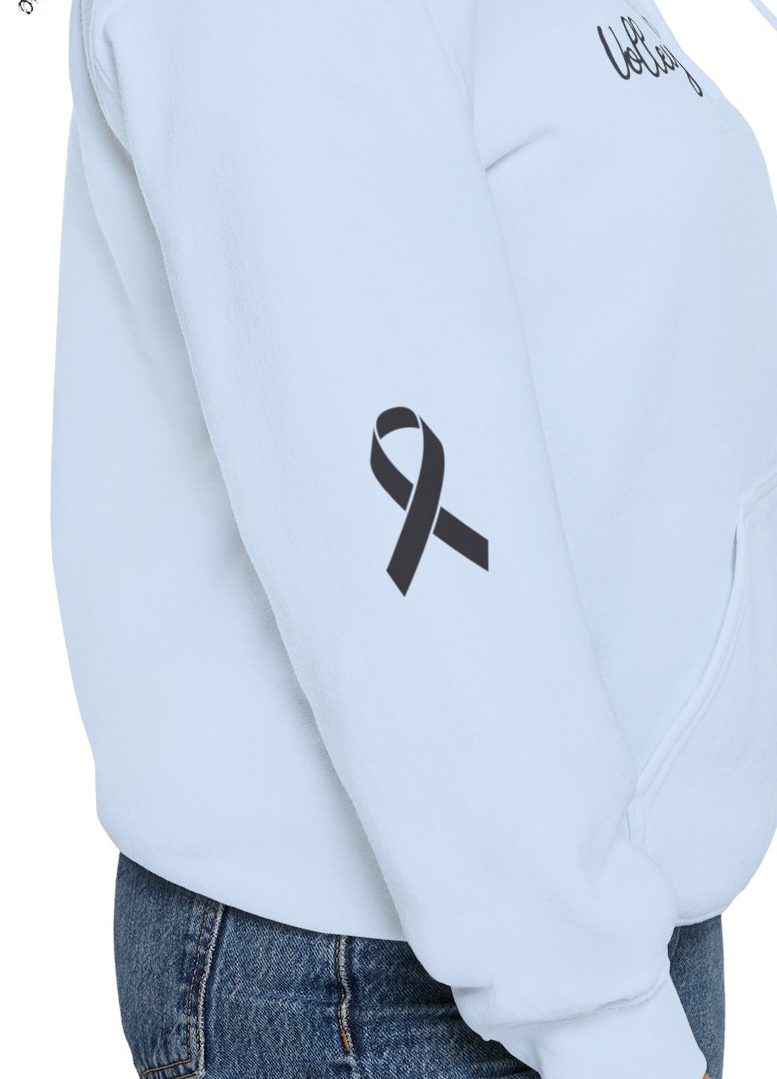 Cancer Collection Pick Your Sport Mom Ribbon &amp; Heart Adult Unisex Hooded Sweatshirt w/Ribbon on Sleeve