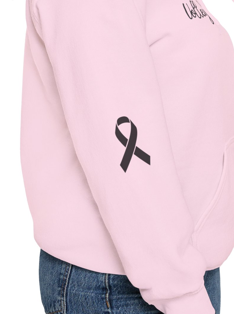 Cancer Collection Pick Your Sport Mom Ribbon &amp; Heart Adult Unisex Hooded Sweatshirt w/Ribbon on Sleeve