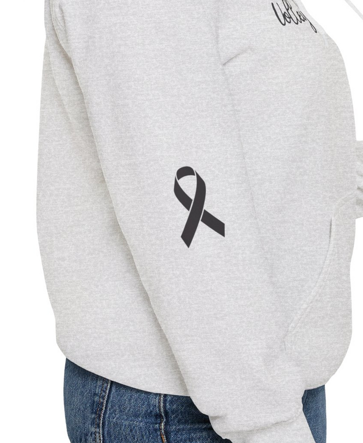 Cancer Collection Pick Your Sport Mom Ribbon &amp; Heart Adult Unisex Hooded Sweatshirt w/Ribbon on Sleeve