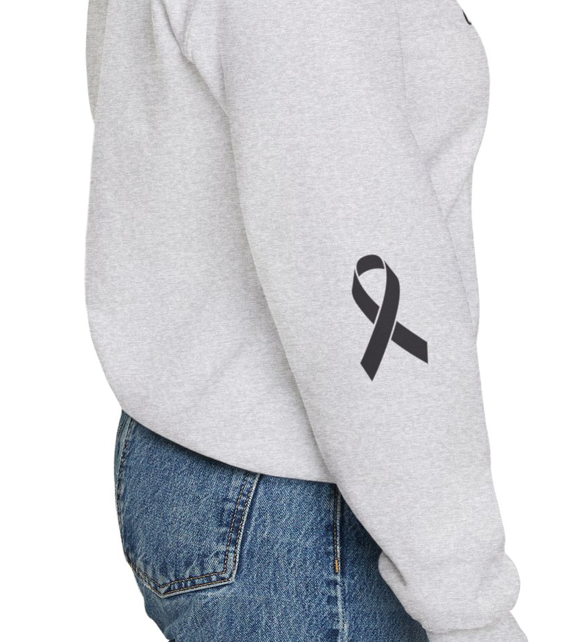 Cancer Collection Pick Your Sport Mom Ribbon &amp; Heart Adult Unisex Crewneck Sweatshirt w/Ribbon on Sleeve