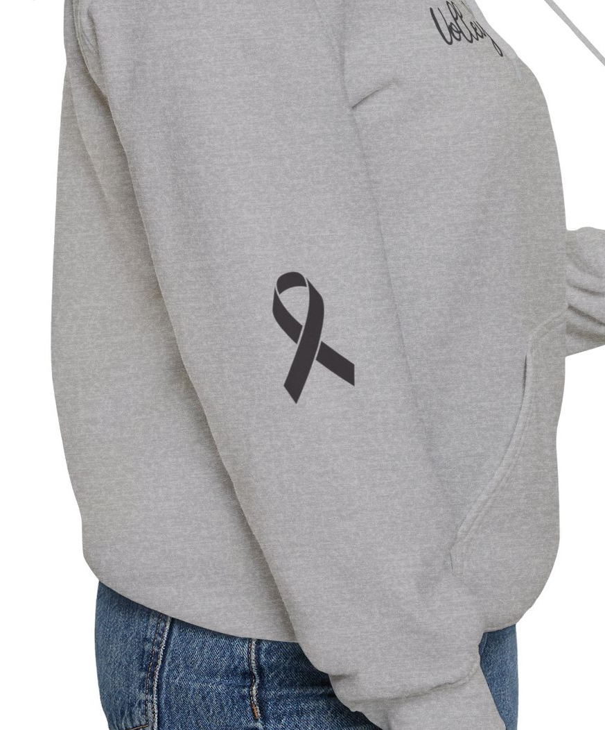 Cancer Collection Pick Your Sport Mom Ribbon &amp; Heart Adult Unisex Hooded Sweatshirt w/Ribbon on Sleeve