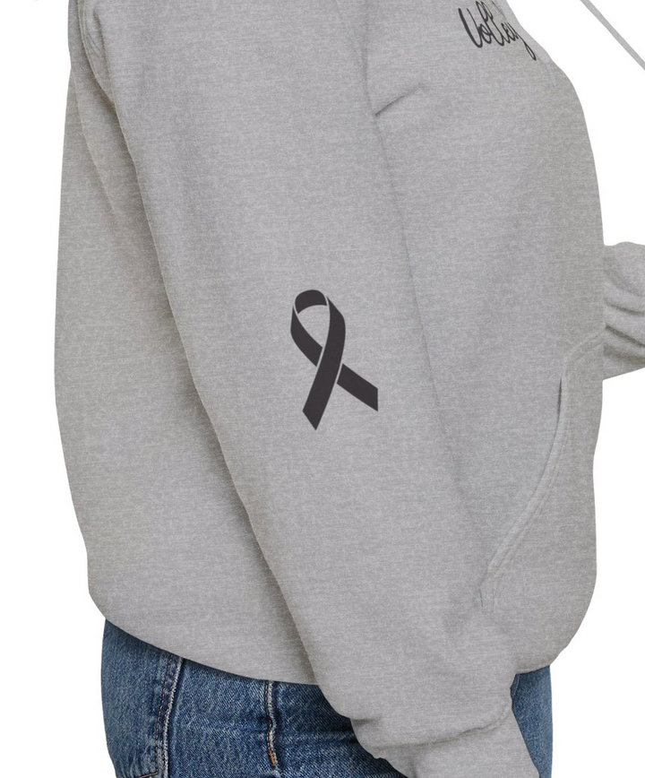 Cancer Collection Pick Your Sport Mom Ribbon &amp; Heart Adult Unisex Hooded Sweatshirt w/Ribbon on Sleeve
