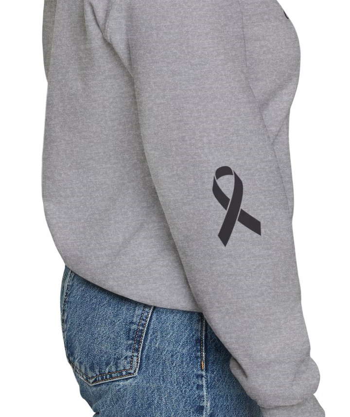 Cancer Collection Pick Your Sport Mom Ribbon &amp; Heart Adult Unisex Crewneck Sweatshirt w/Ribbon on Sleeve