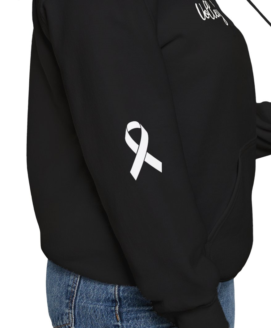 Cancer Collection Pick Your Sport Mom Ribbon &amp; Heart Adult Unisex Hooded Sweatshirt w/Ribbon on Sleeve