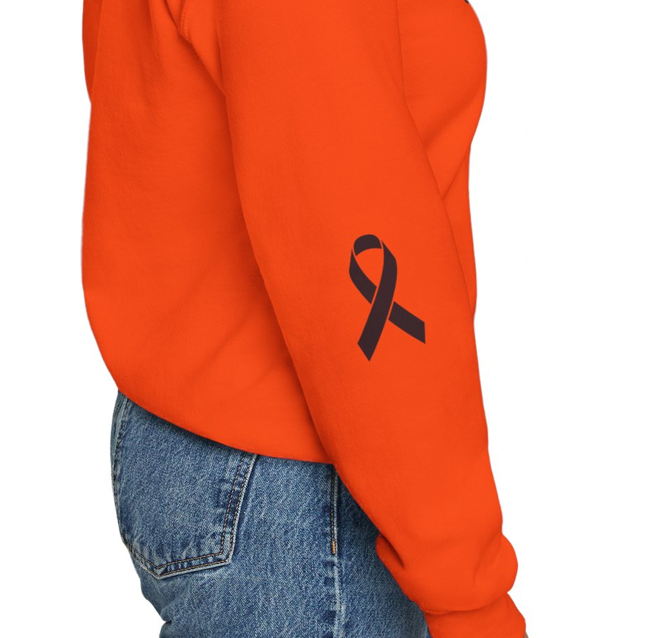 Cancer Collection Pick Your Sport Mom Ribbon &amp; Heart Adult Unisex Crewneck Sweatshirt w/Ribbon on Sleeve