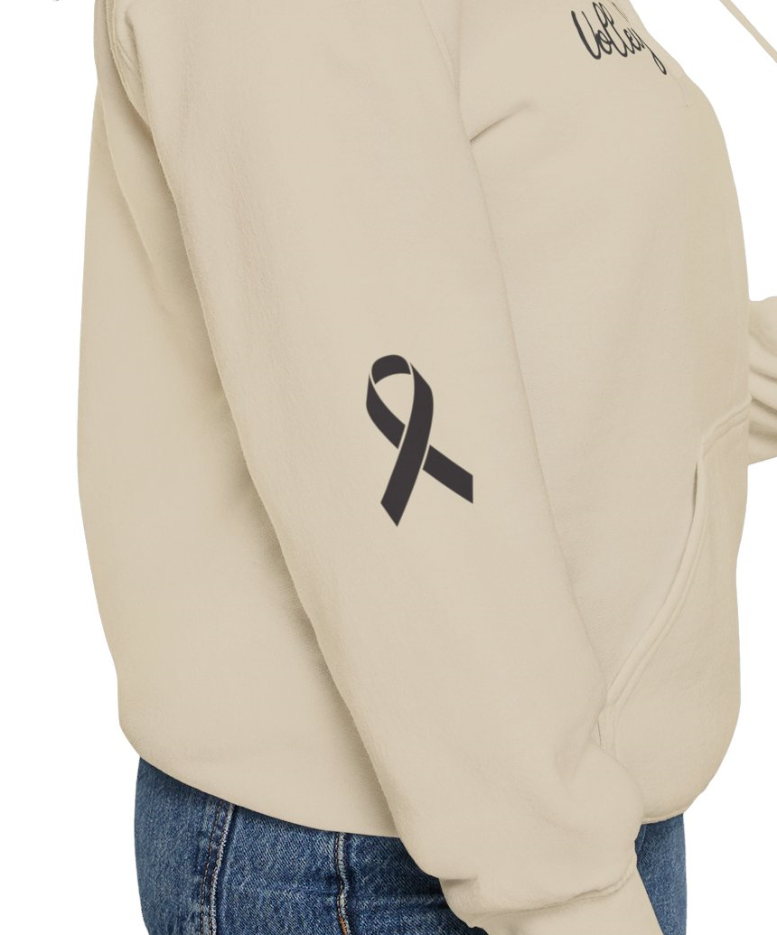 Cancer Collection Pick Your Sport Mom Ribbon &amp; Heart Adult Unisex Hooded Sweatshirt w/Ribbon on Sleeve