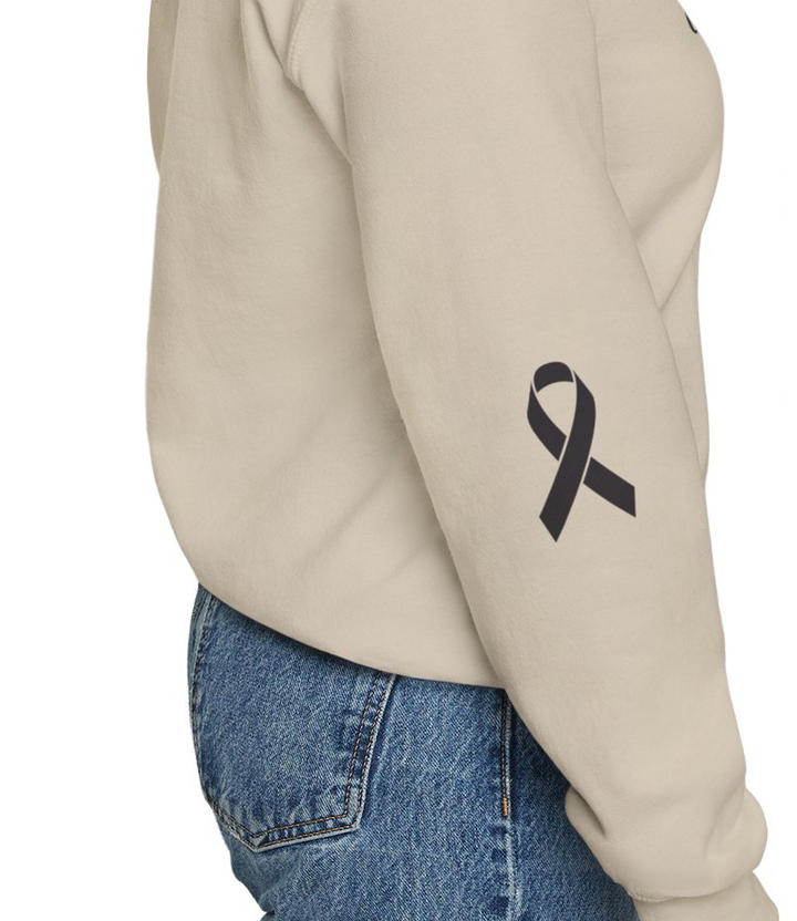 Cancer Collection Pick Your Sport Mom Ribbon &amp; Heart Adult Unisex Crewneck Sweatshirt w/Ribbon on Sleeve