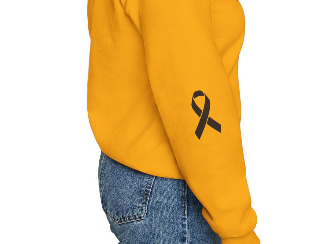 Cancer Collection Pick Your Sport Mom Ribbon &amp; Heart Adult Unisex Crewneck Sweatshirt w/Ribbon on Sleeve