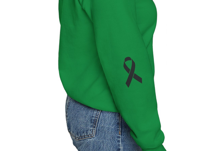 Cancer Collection Pick Your Sport Mom Ribbon &amp; Heart Adult Unisex Crewneck Sweatshirt w/Ribbon on Sleeve