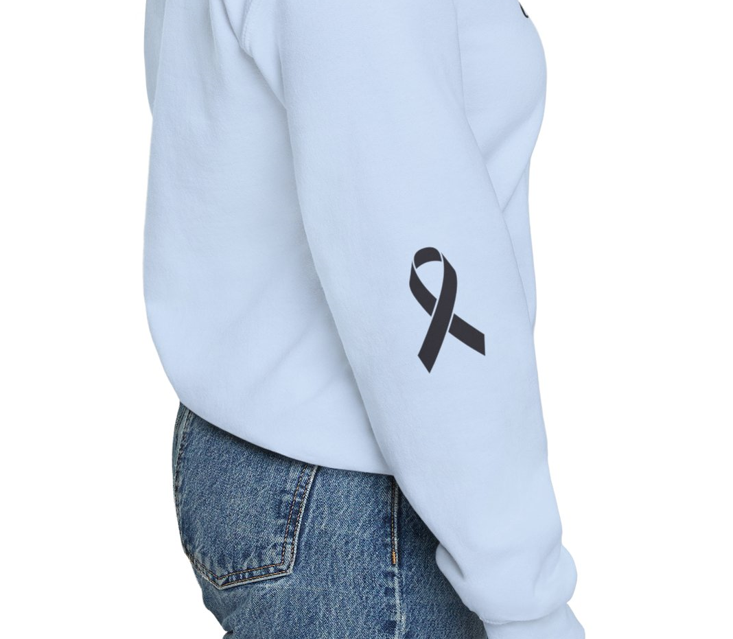 Cancer Collection Pick Your Sport Mom Ribbon &amp; Heart Adult Unisex Crewneck Sweatshirt w/Ribbon on Sleeve
