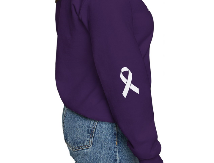 Cancer Collection Pick Your Sport Mom Ribbon &amp; Heart Adult Unisex Crewneck Sweatshirt w/Ribbon on Sleeve