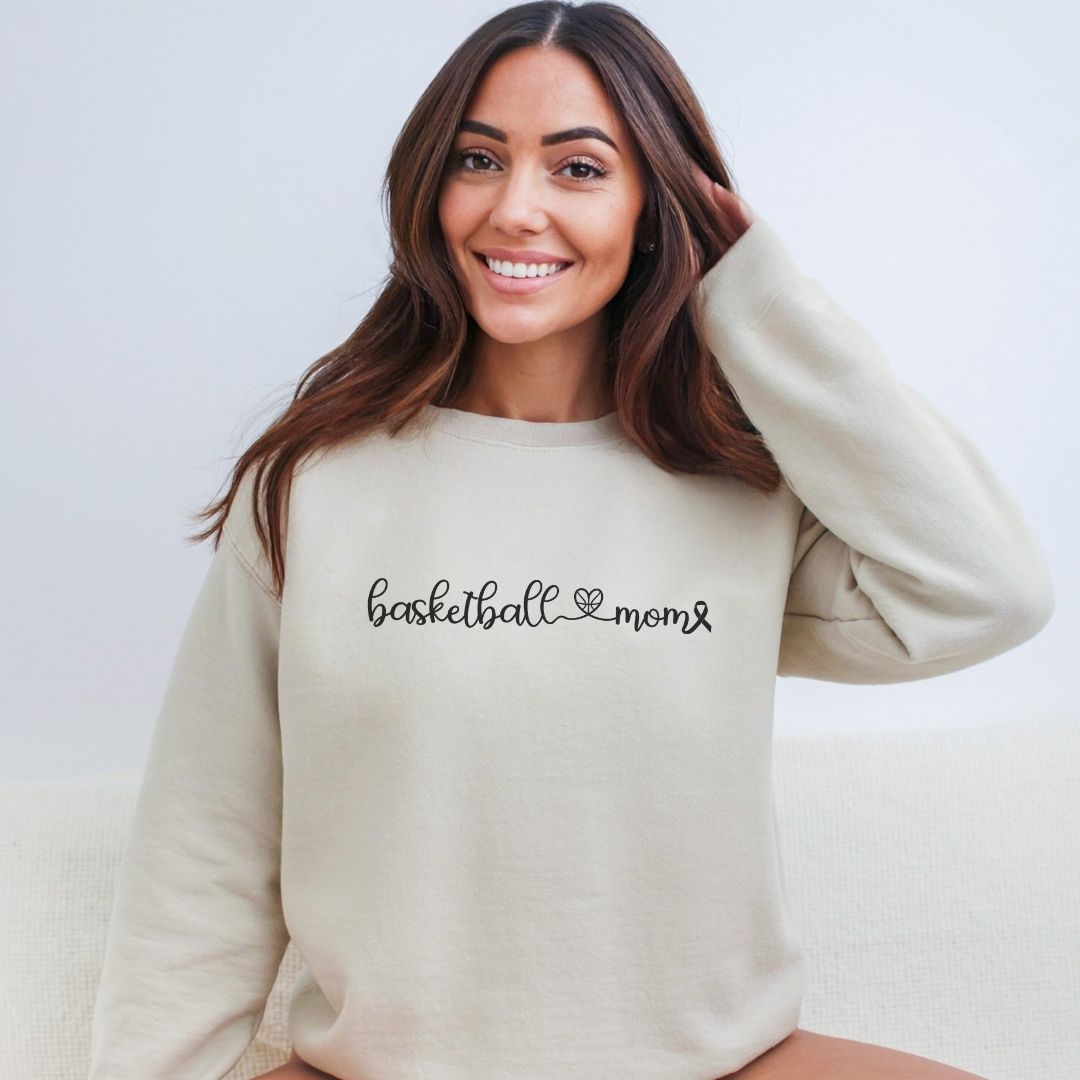 Cancer Collection Pick Your Sport Mom Ribbon &amp; Heart Adult Unisex Crewneck Sweatshirt