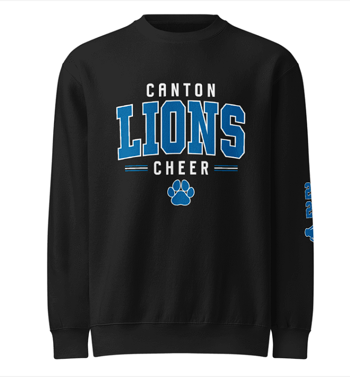 Canton Lions Football &amp; Cheer Unisex Adult Premium Crewneck Sweatshirt - Cheer Design