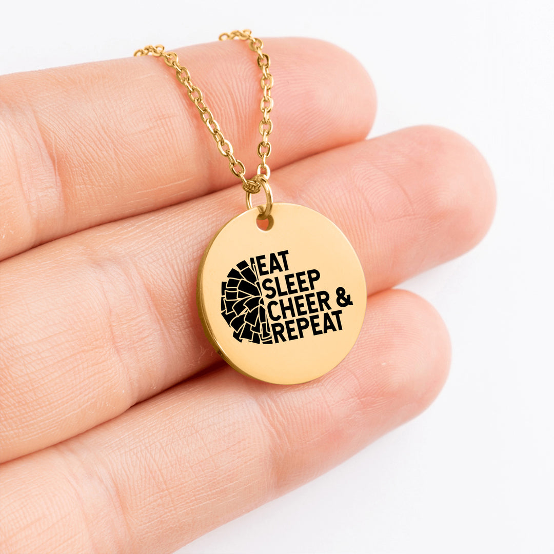 Eat Sleep Cheer &amp; Repeat Coin Necklace