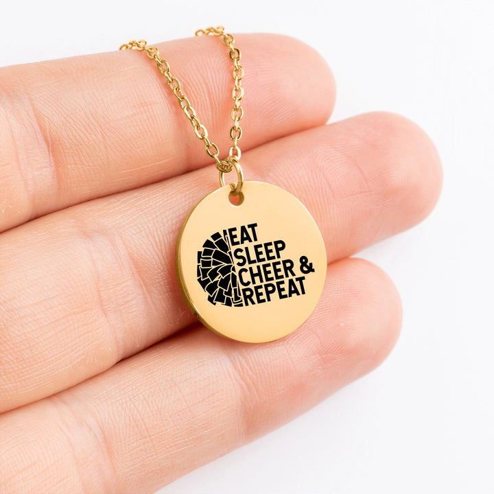 Eat Sleep Cheer &amp; Repeat Coin Necklace