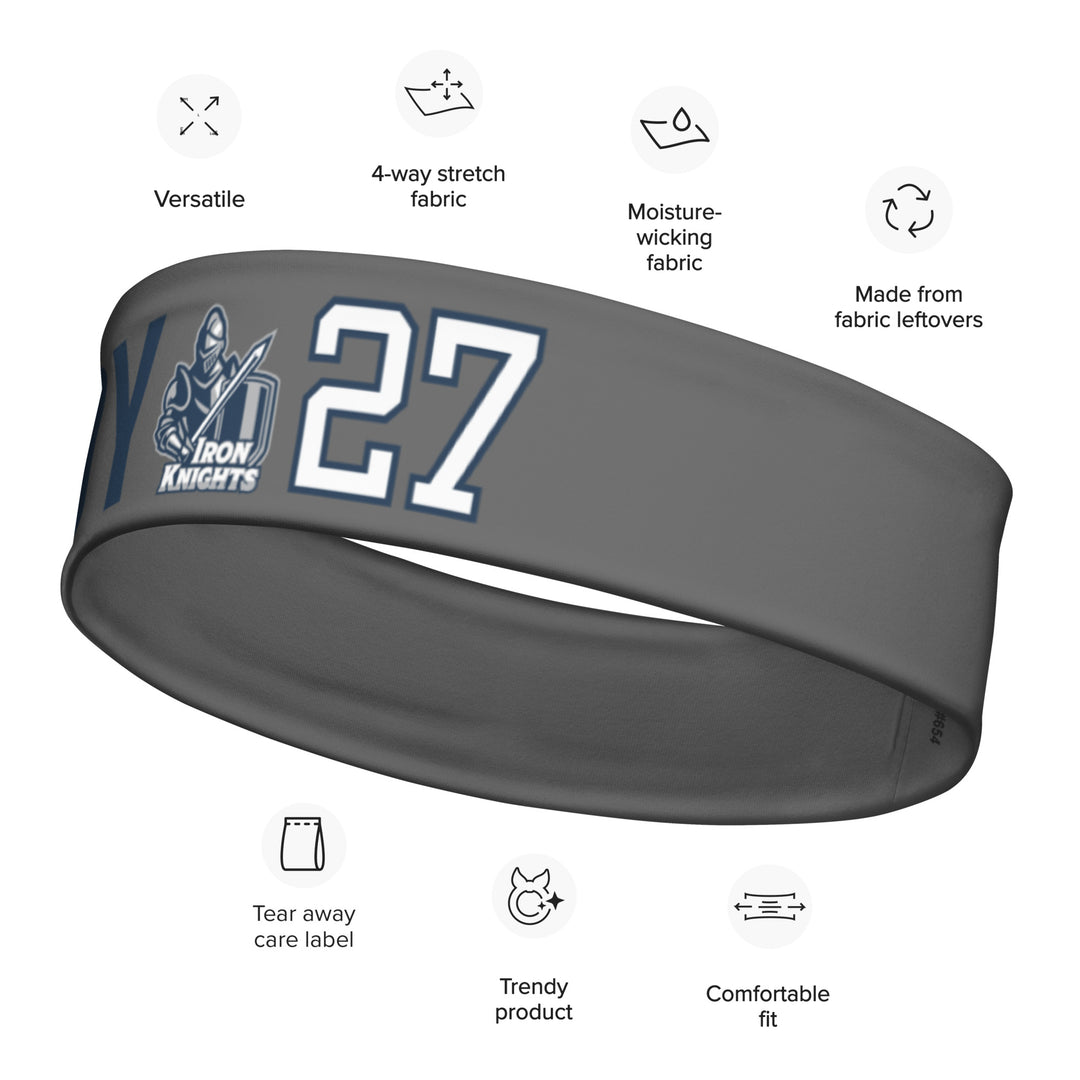 Iron Knights Moisture Wicking Headband Grey w/Name &amp; Number