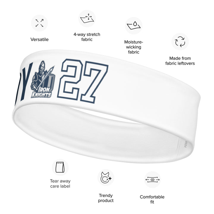 Iron Knights Moisture Wicking Headband White w/Name &amp; Number