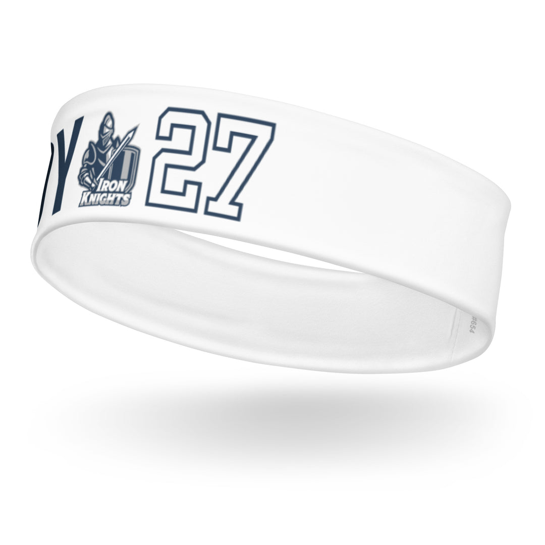 Iron Knights Moisture Wicking Headband White w/Name &amp; Number