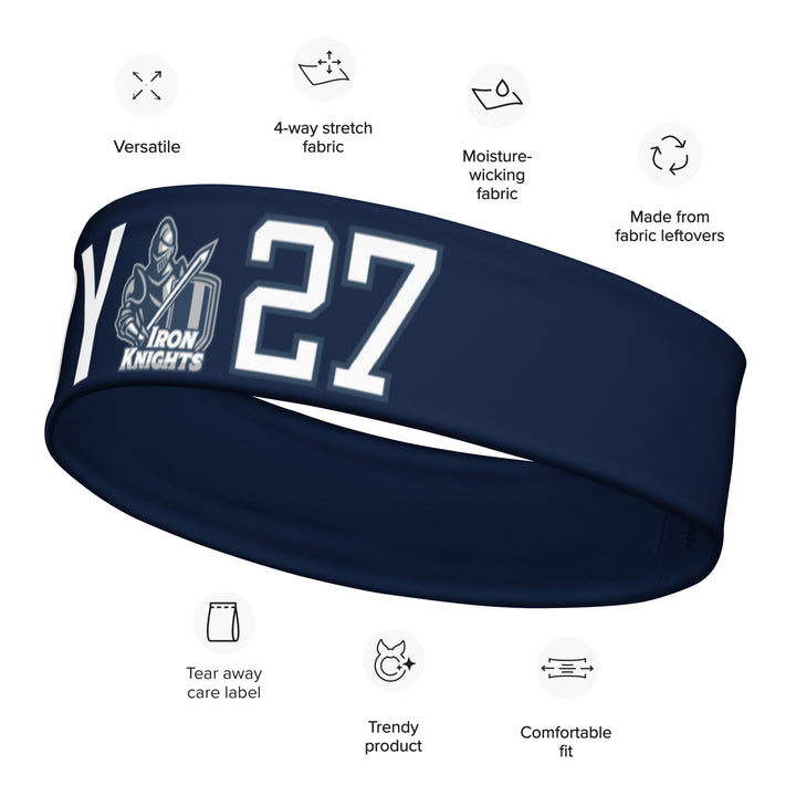Iron Knights Moisture Wicking Headband Navy w/Name &amp; Number
