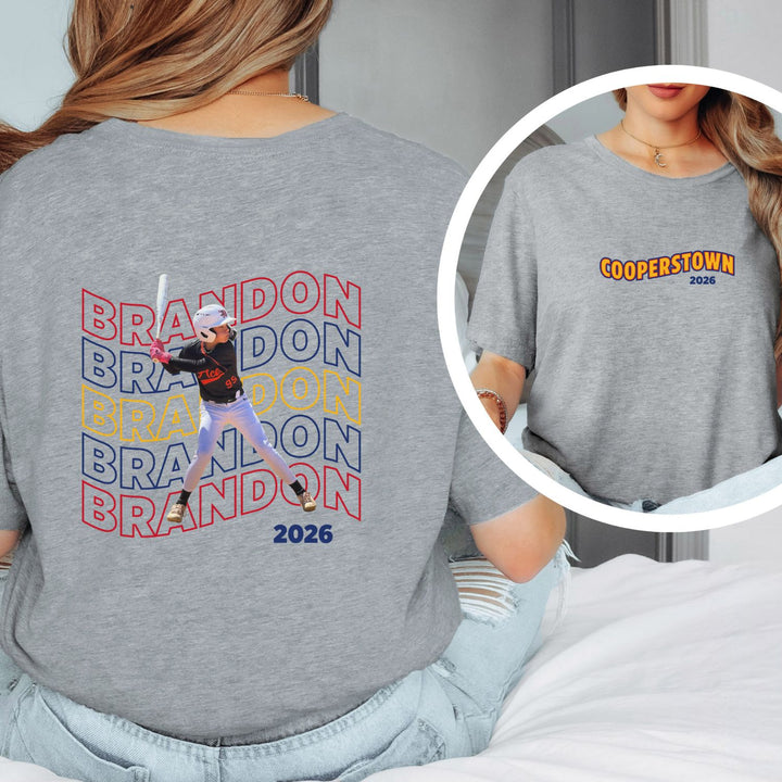 Cooperstown Picture Wavy Name Front &amp; Back Design - Unisex Adult T-Shirt