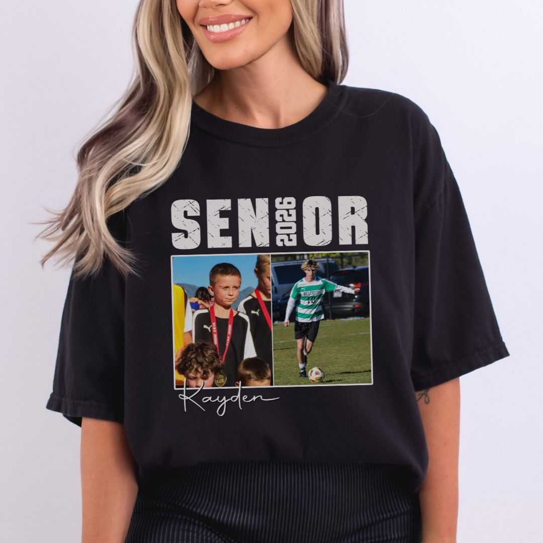 Senior Then vs Now Photo &amp; Name - Unisex Adult Premium Apparel