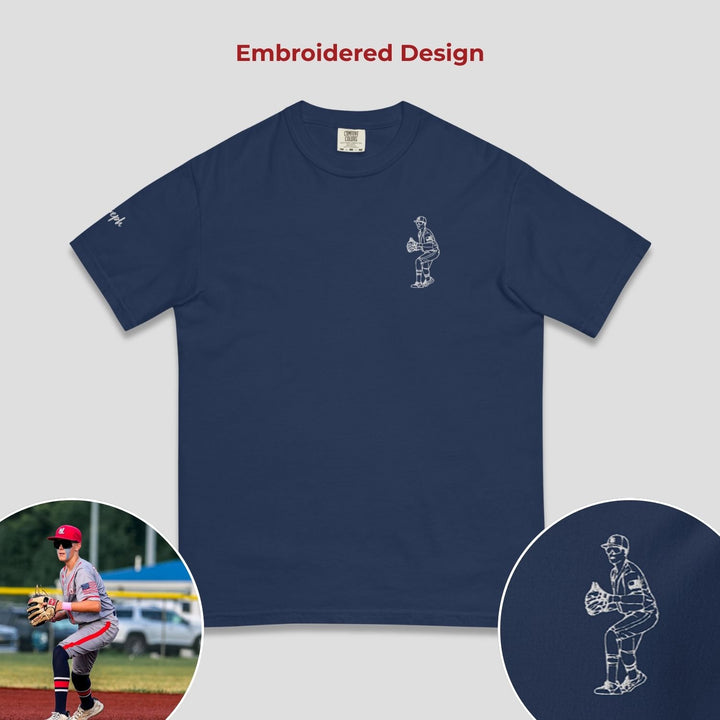 Line Art Design - Unisex Adult Premium T-Shirt - Embroidered