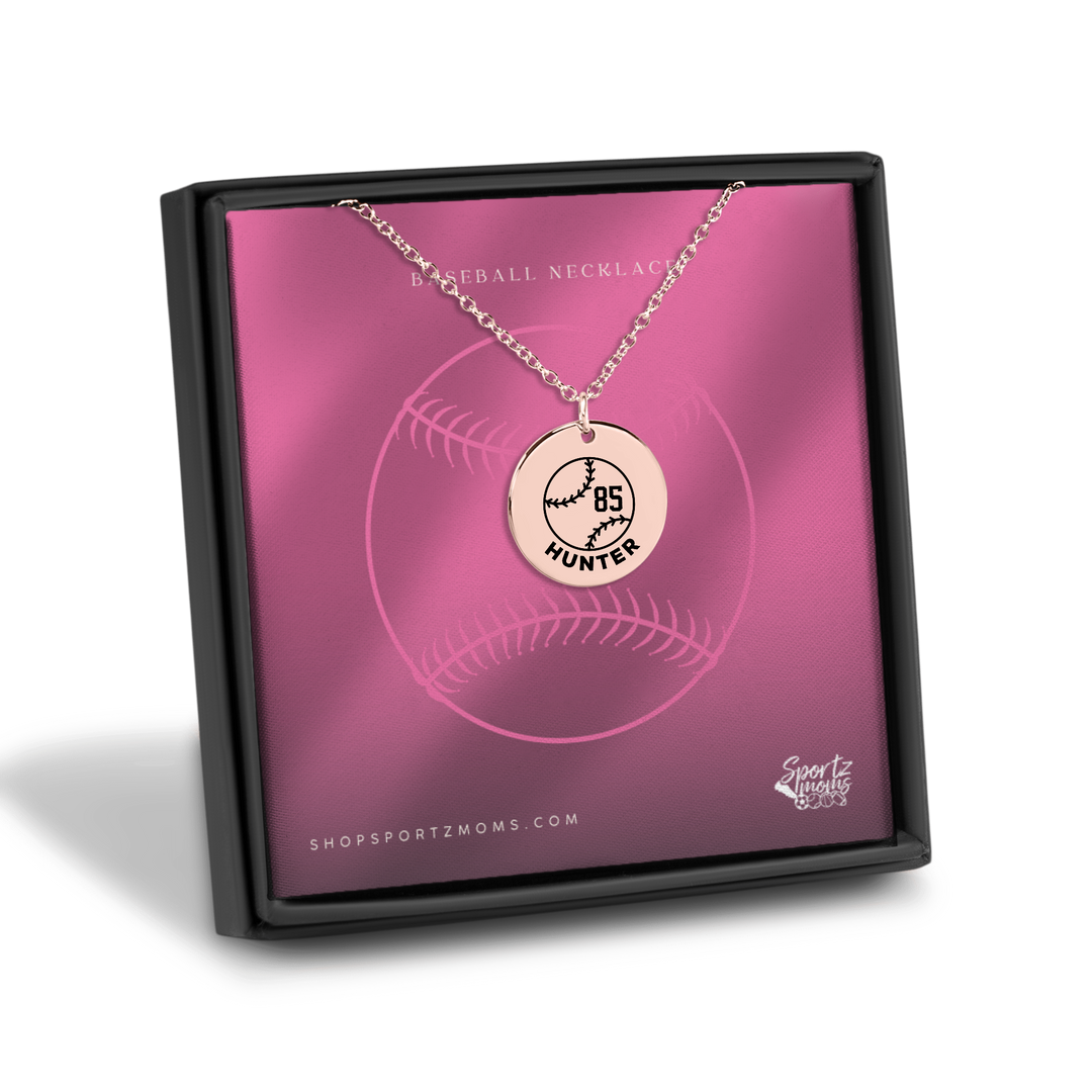 Baseball Custom Name &amp; Number Coin Necklace